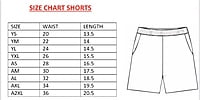 Sublimated Football shorts size chart